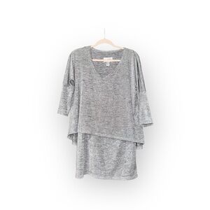 Joseph Ribkoff Marled Gray Layered V-Neck Tunic Top Size 6 Stretch 3/4 Sleeves
